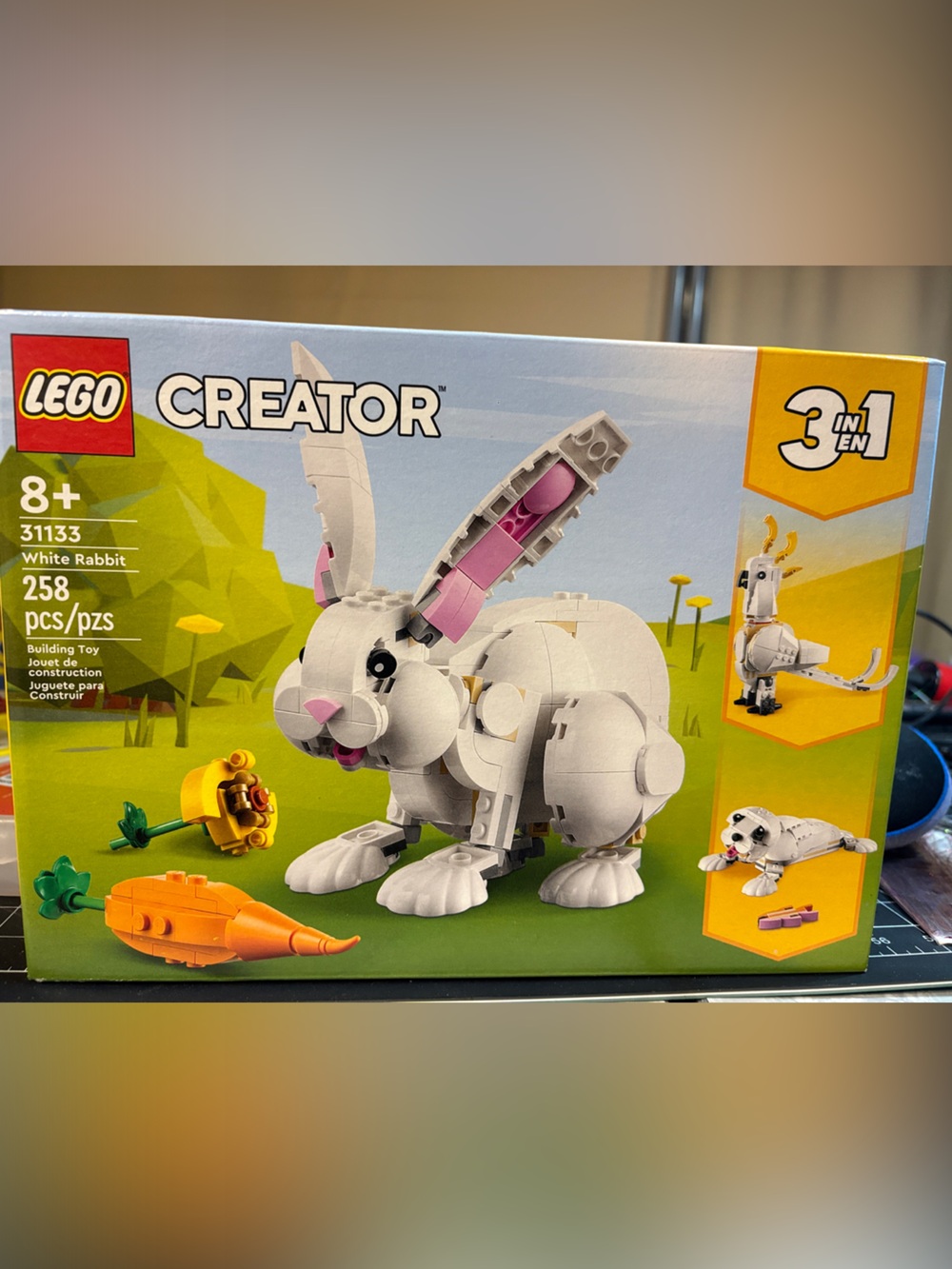Lego Creator White Rabbit with Pink Ear Accents and Orange Carrot